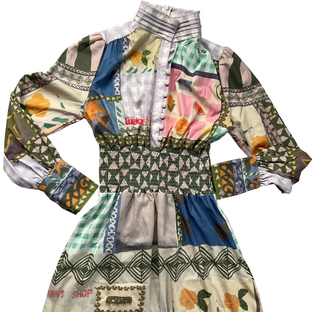 Women's Multi-Color Patchwork Maxi Dress - Long Sleeve - Picture 10 of 16